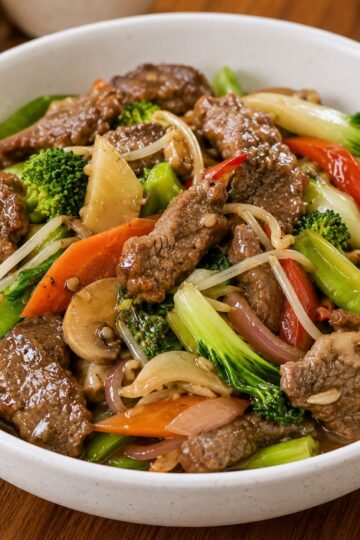 Filipino beef chop suey bowl