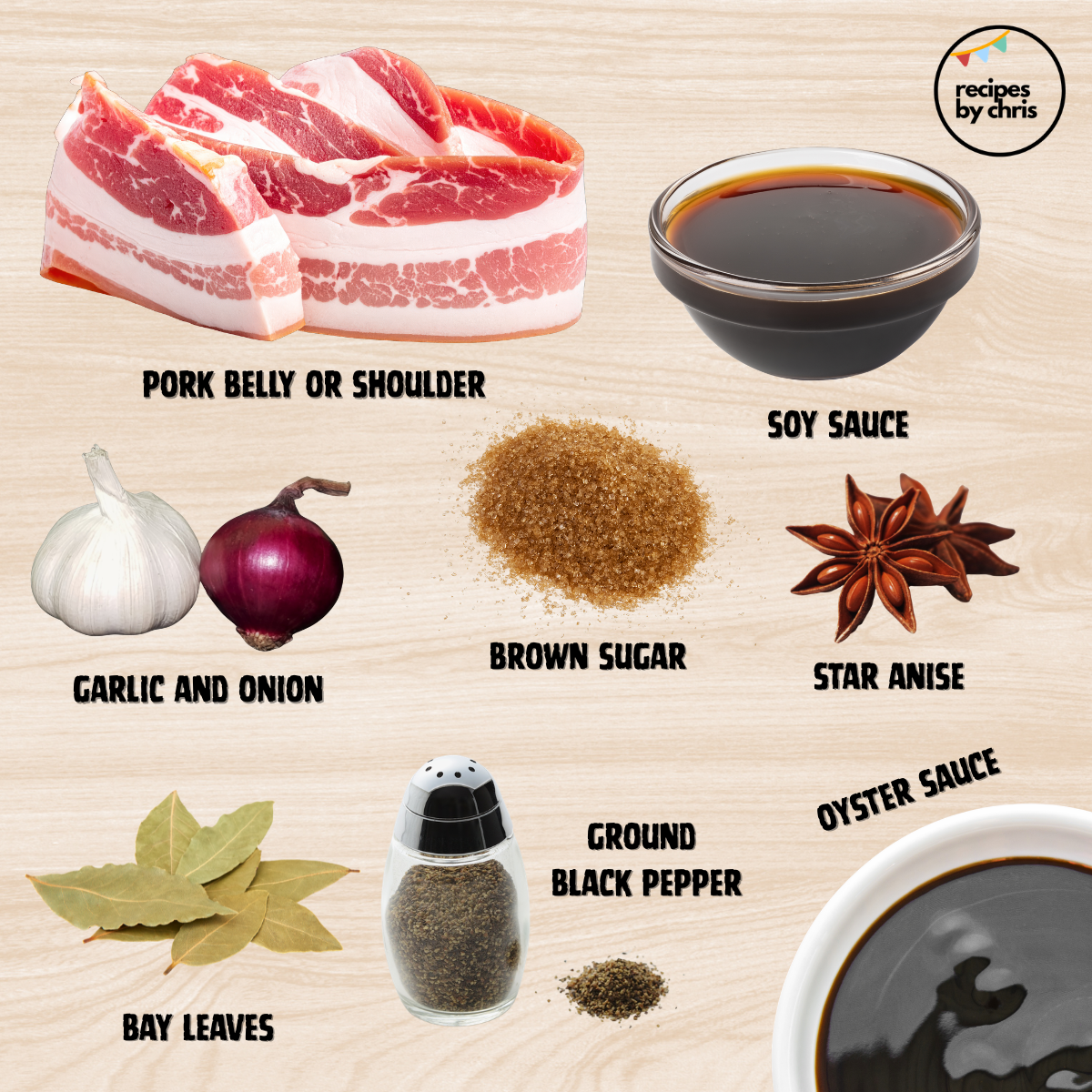 Filipino pork asado ingredients