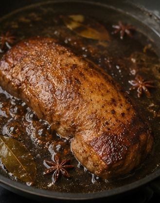 Return the pork to the pan and sprinkle with black pepper. Cover and bring to a boil.