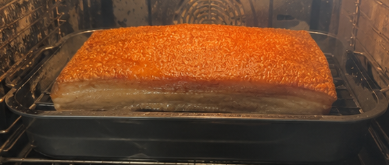 Increase the oven temperature to 320°F (160°C) and continue roasting for another 1 to 1½ hours, or until the pork is fully cooked and lightly browned.